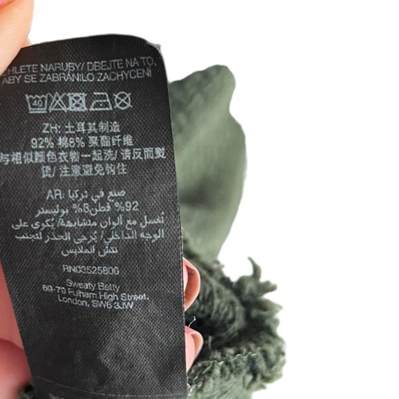 Sweaty Betty Heath Green Restful Boucle Kangaroo-Pocket Cowl Neck Sweatshirt - Picture 11 of 12